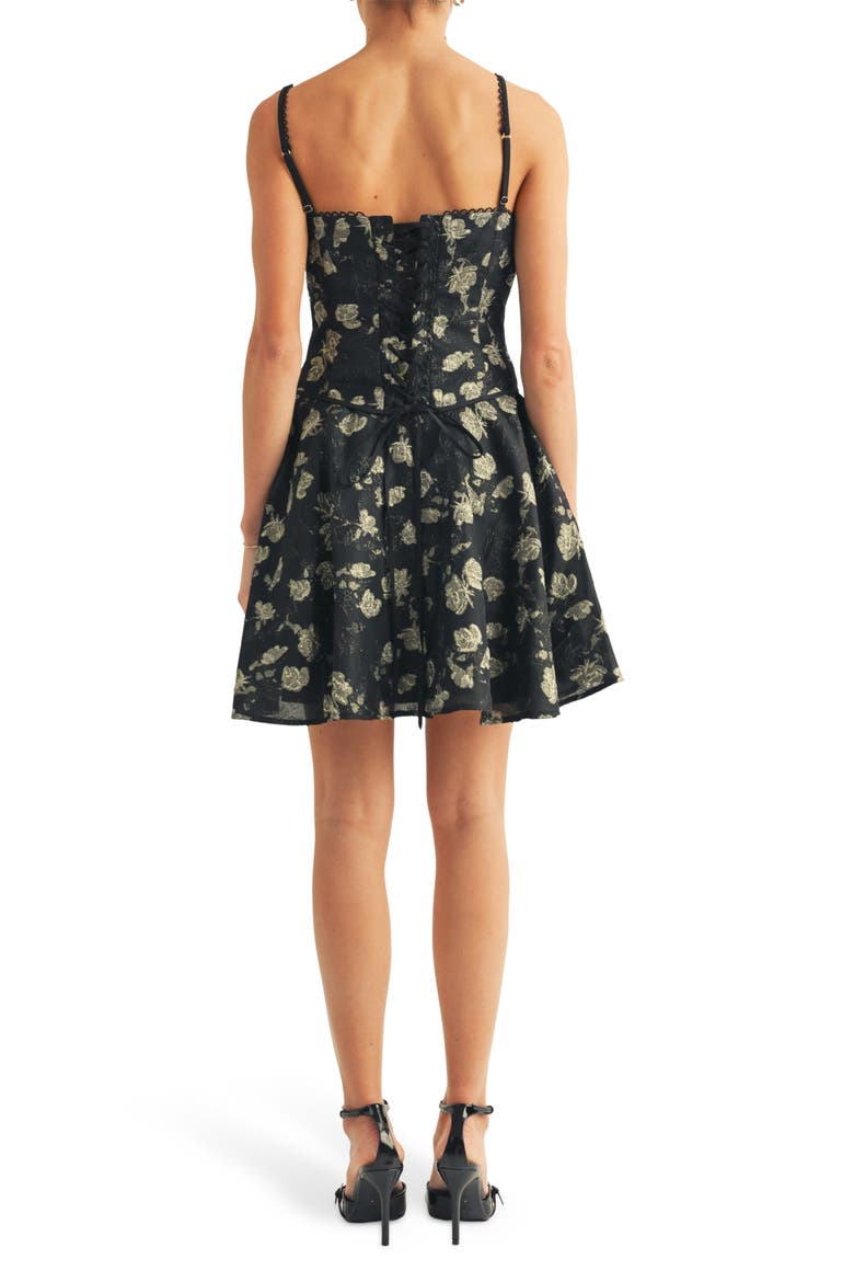 Belle Metallic Floral Jacquard Cocktail Minidress, Alternate, color, BLACK GOLD