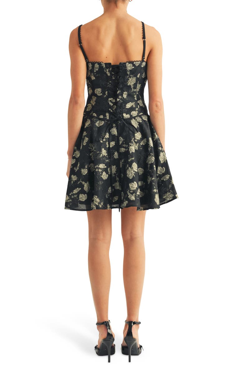 Arose Studio Belle Metallic Floral Jacquard Cocktail Minidress, Alternate, color, Black Gold