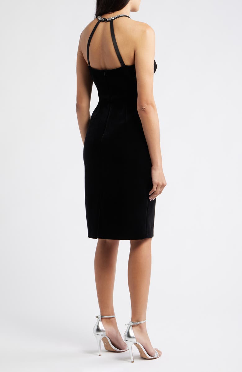 Eliza J Crystal Flower Halter Neck Velvet Cocktail Dress, Alternate, color, Black