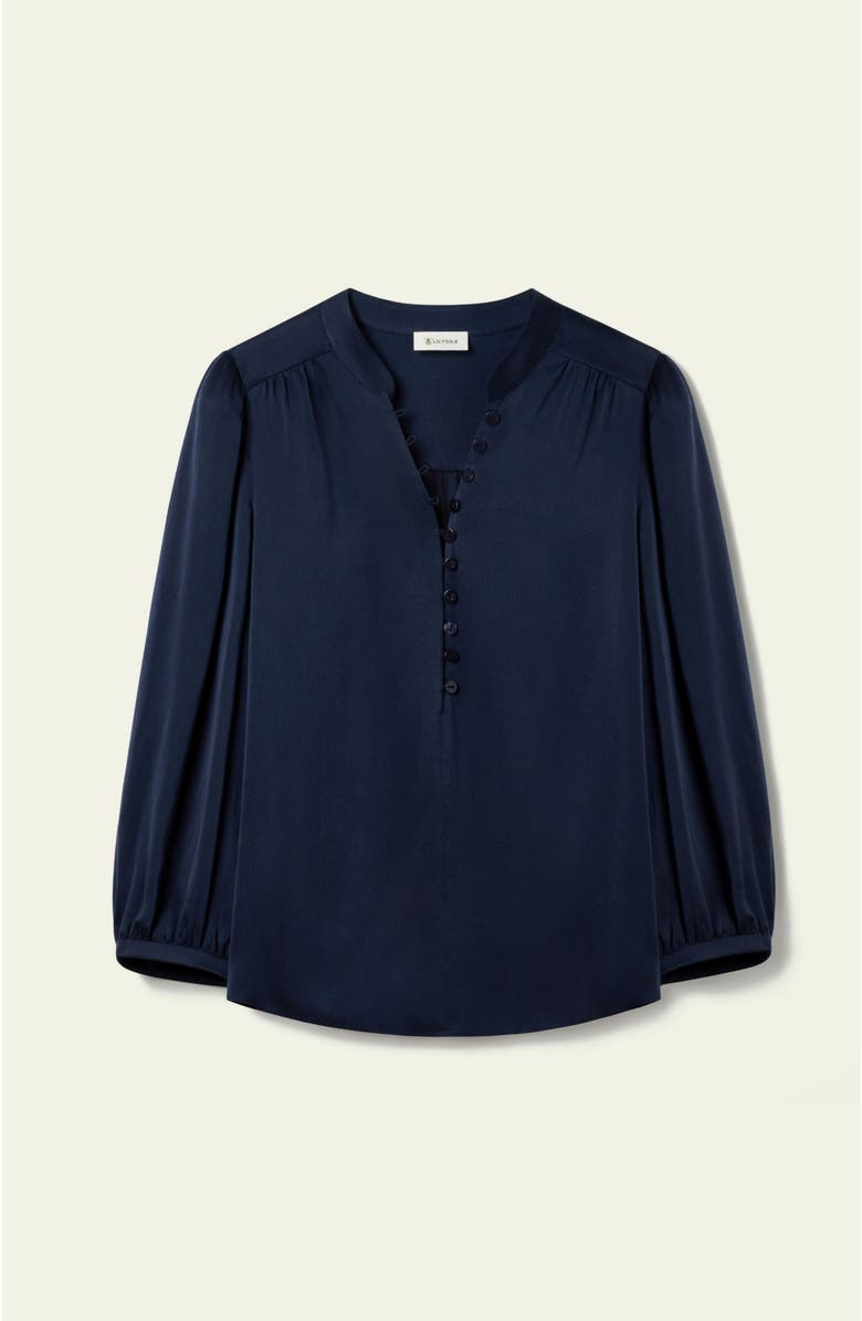 Lilysilk Murrell Silk Suede V-Neck Blouse, Alternate, color, Navy Blue