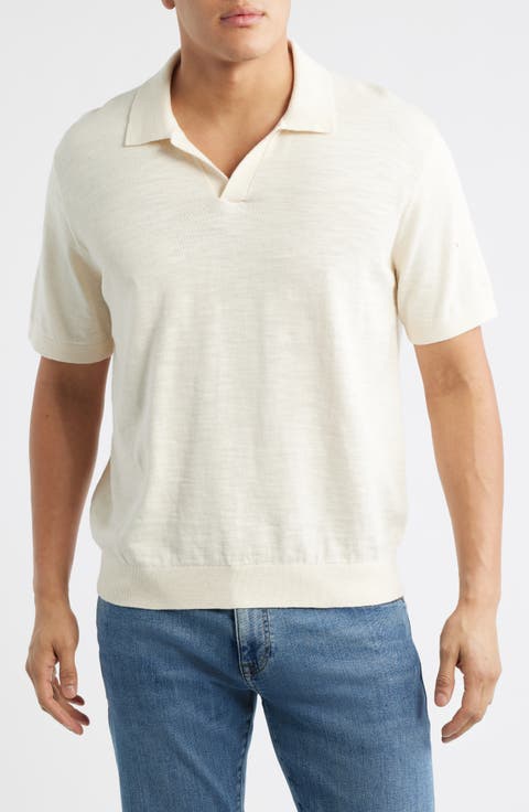 Johnny-Collar Cotton Slub Sweater Polo