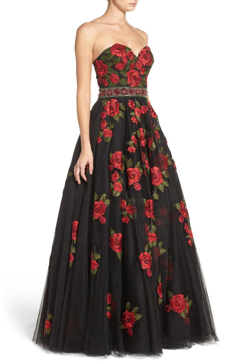 Embellished Tulle Ballgown, Alternate, color, BLACK/ MULTI