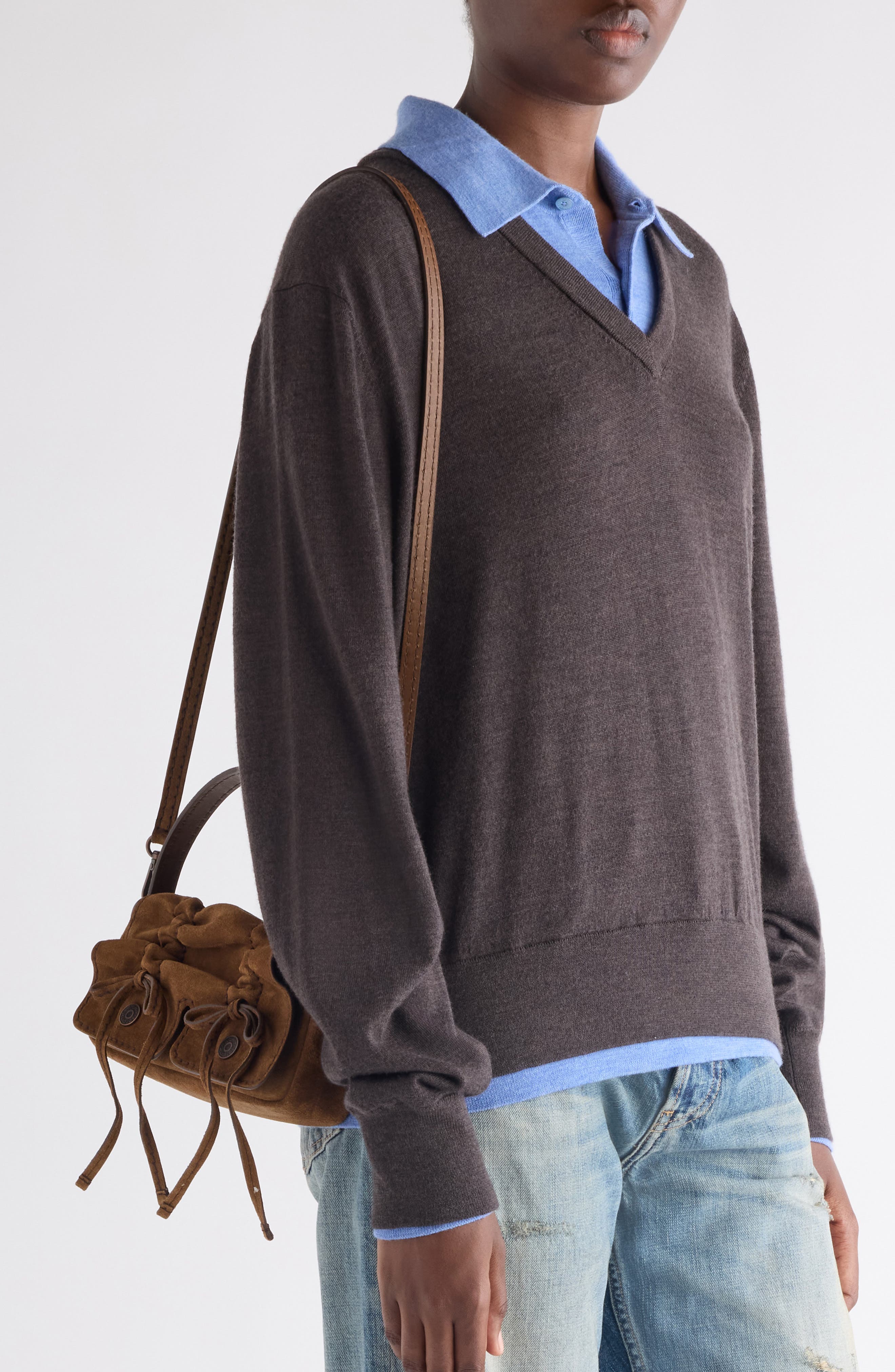 Acne Studios Micro Multipocket Suede Crossbody Bag, Alternate, color, Cognac Brown