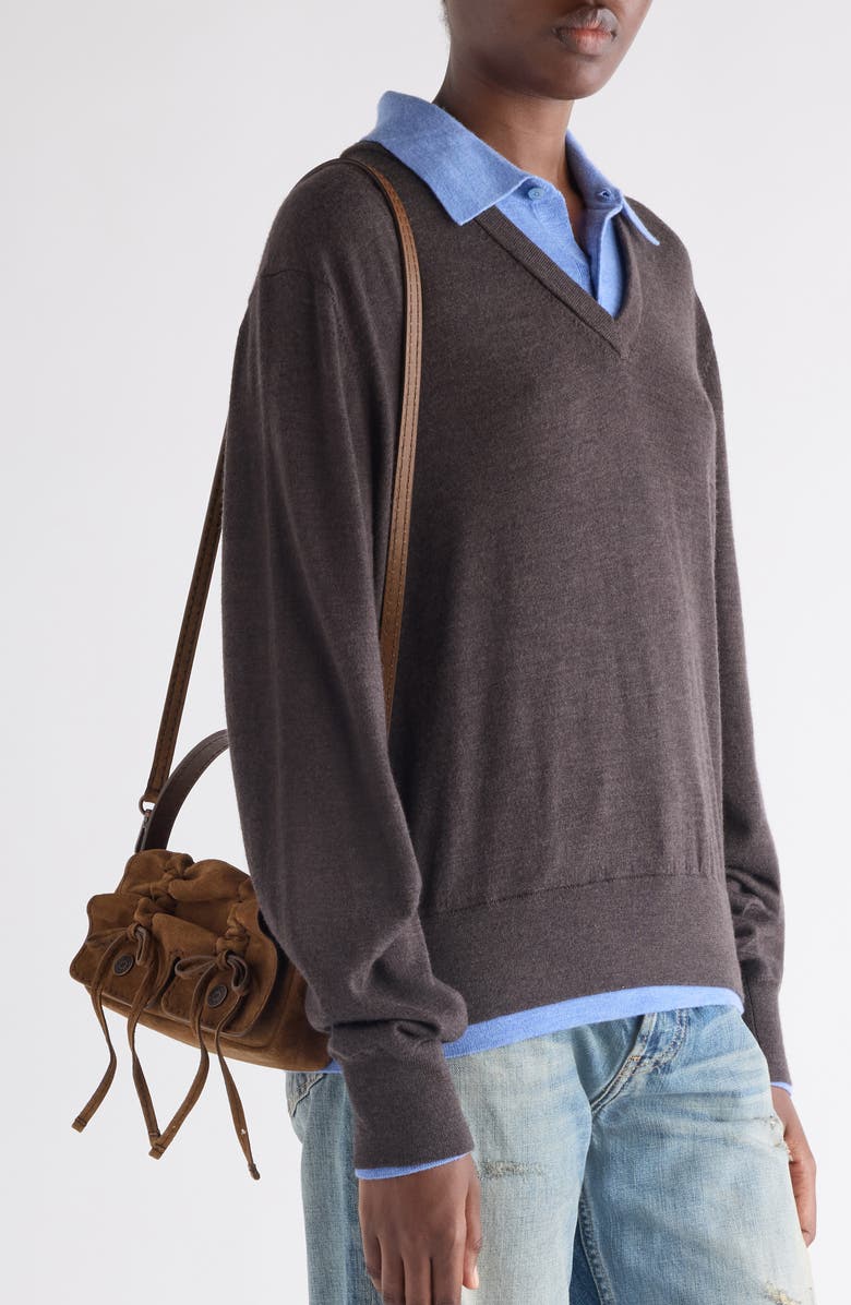 Acne Studios Micro Multipocket Suede Crossbody Bag, Alternate, color, Cognac Brown