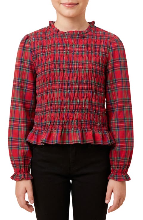 Kids' Plaid Ruffle Smocked Top