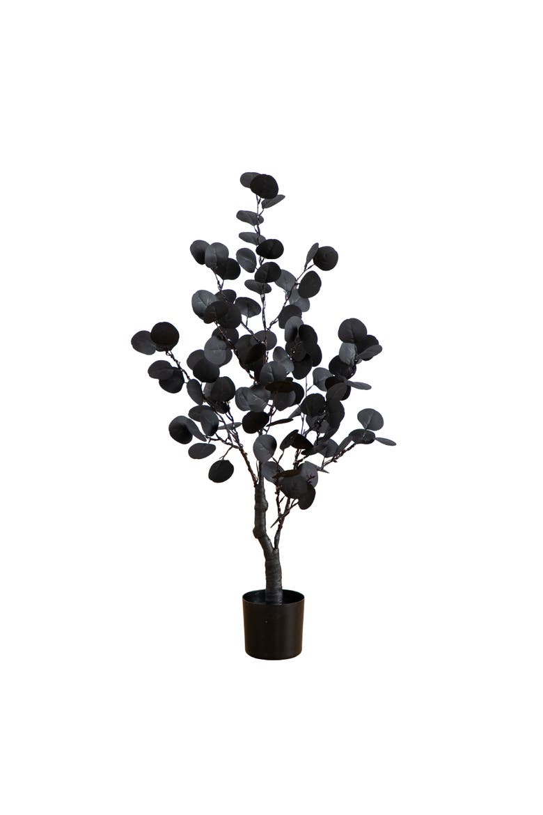 3-ft Pre-Lit Artificial Halloween Black Eucalyptus Tree with 80 Orange & Purple LED Lights, Main, color, Black