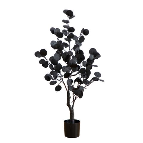 3-ft Pre-Lit Artificial Halloween Black Eucalyptus Tree with 80 Orange & Purple LED Lights