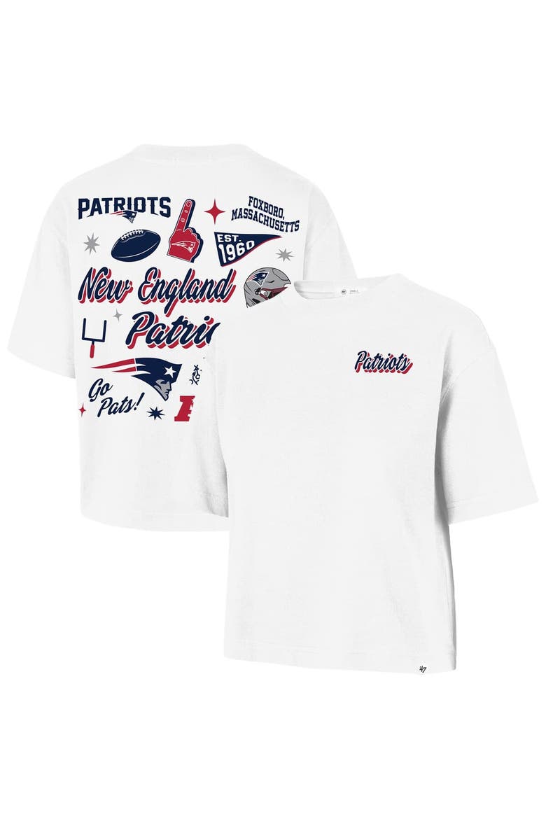 Women's '47 White New England Patriots Collage Script Reed City T-Shirt, Main, color, White