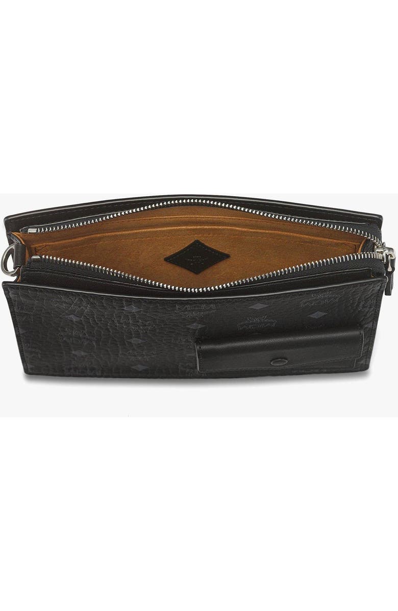 MCM Aren Standing Crossbody Pouch in Visetos, Alternate, color, Black
