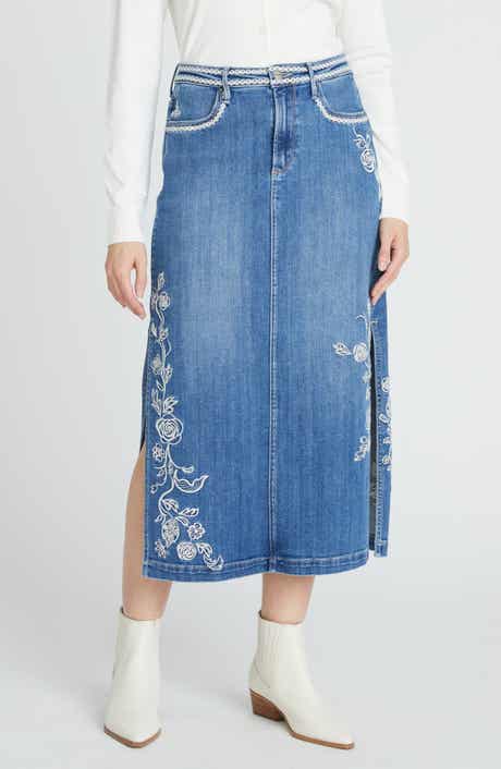 Driftwood Svetlana Ravishing Rosettes Denim Midi Skirt