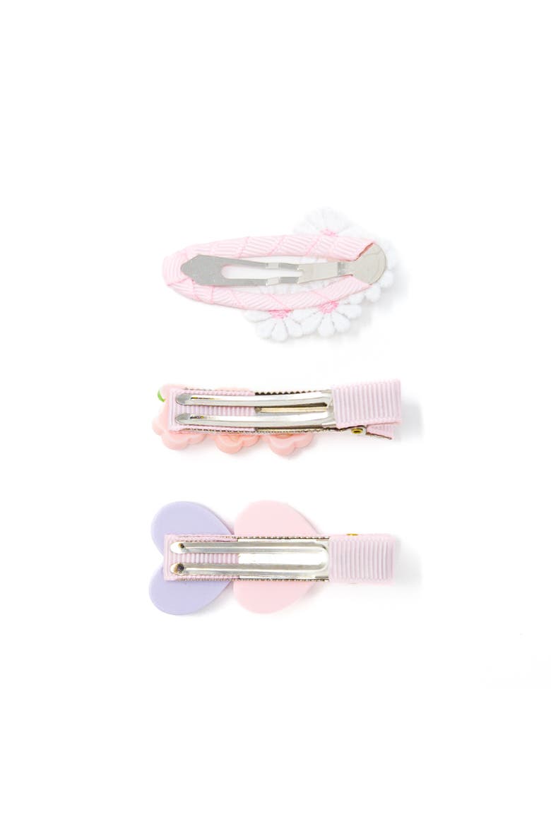 3pc Hair Clip Set - Heart & Daisy Charm, Alternate, color, Strawberry Sugar Bloom