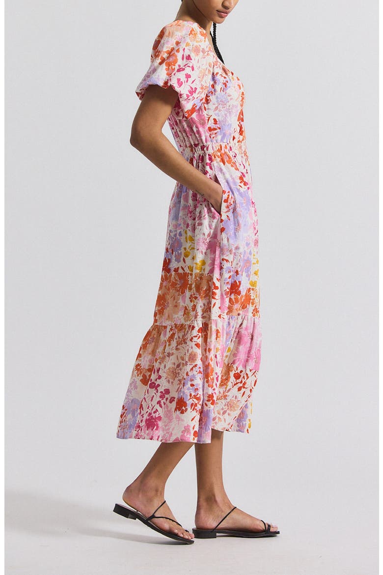 Laine Floral Print Tiered Midi Dress, Alternate, color, ROSE MULTI