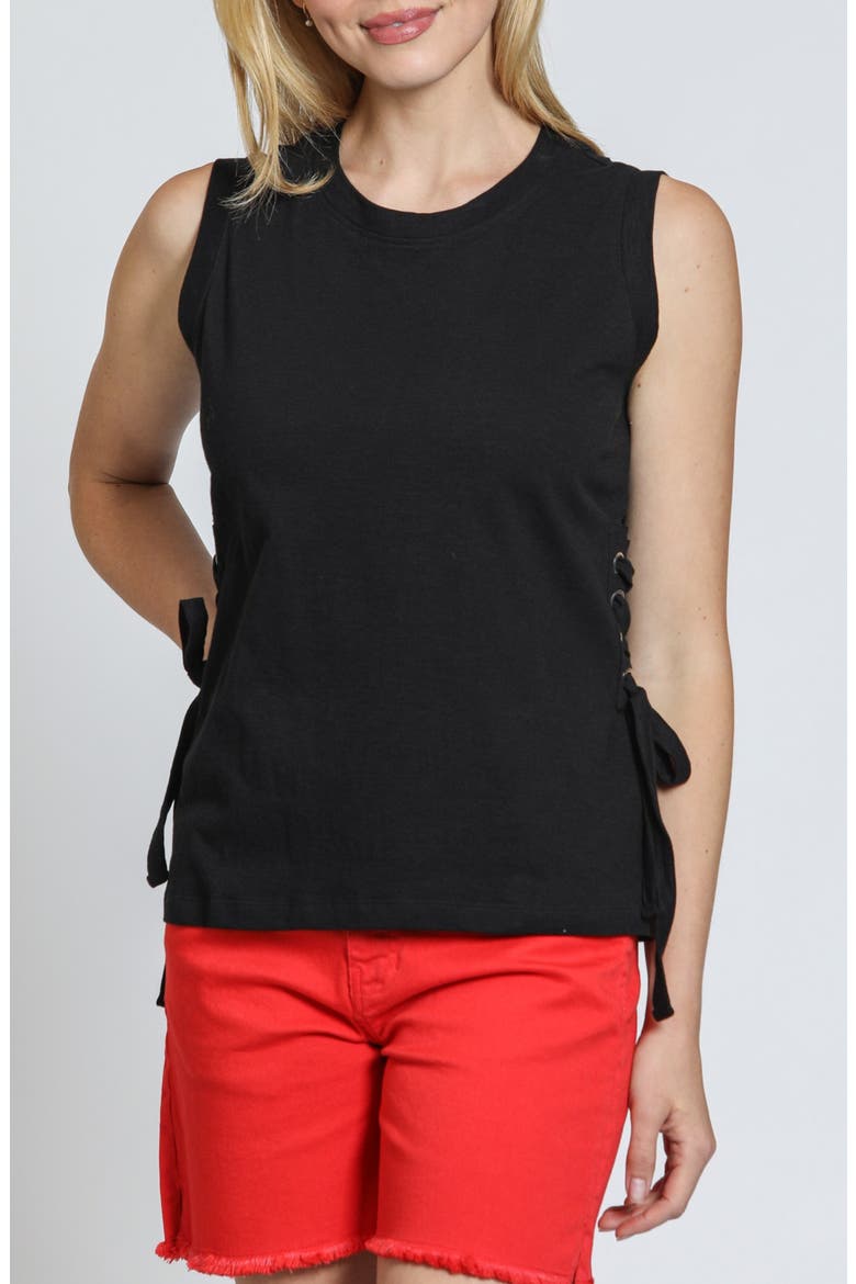 Side Laced Cotton Tank, Main, color, BLACK