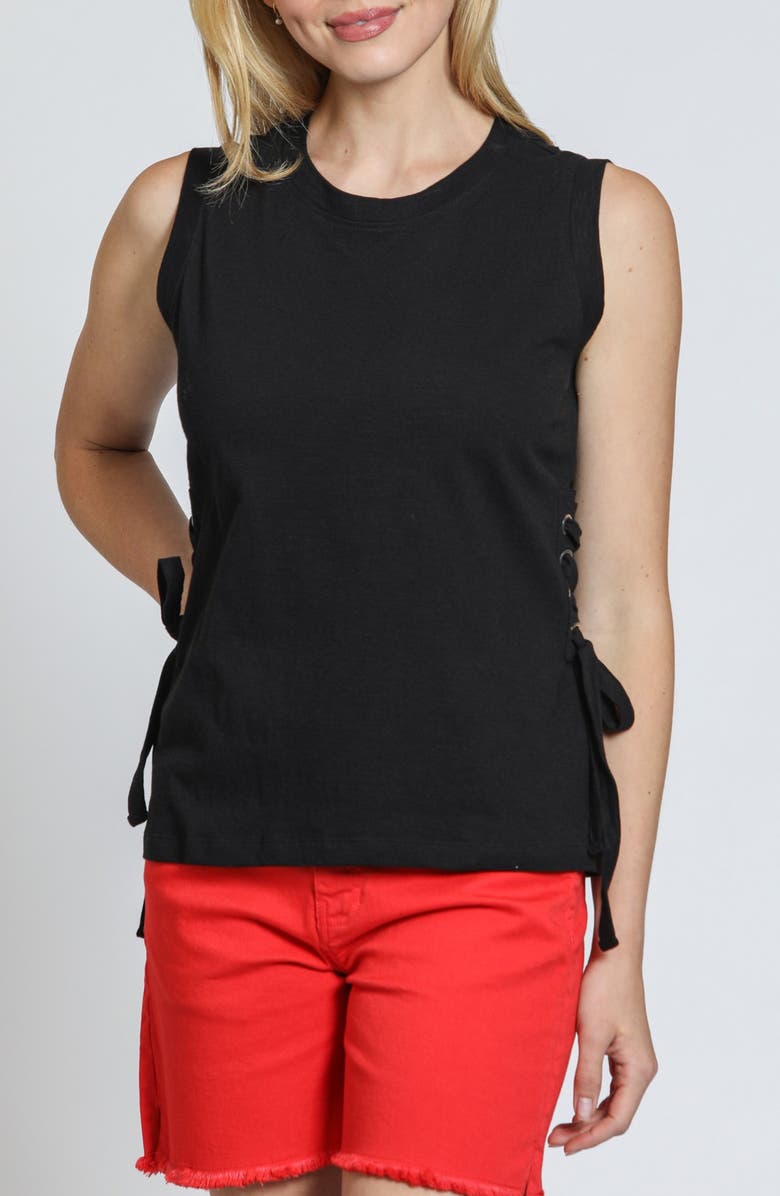APNY Side Laced Cotton Tank, Main, color, Black