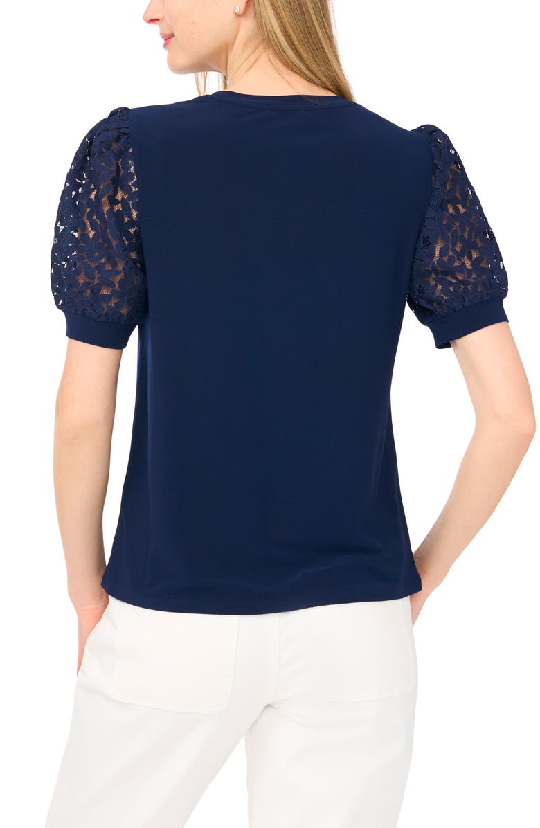CeCe Lace Puff Sleeve Knit Top, Alternate, color, Classic Navy