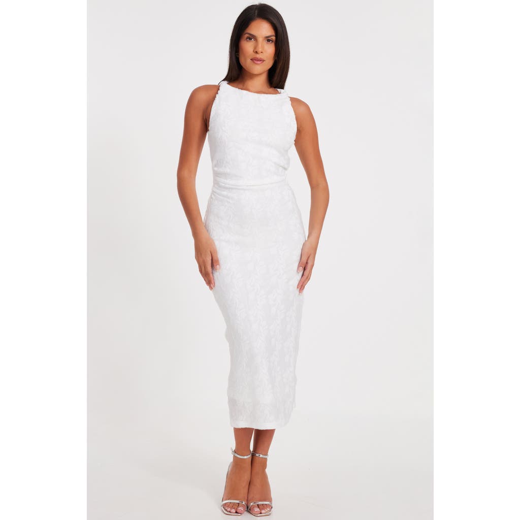 Quiz Jaquard Maxi Dress With Twist Strap In White