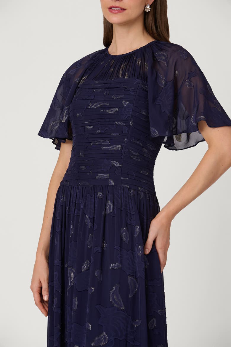 Midnight Lurex Clip Chiffon Serafina Dress, Alternate, color, Navy/Gold