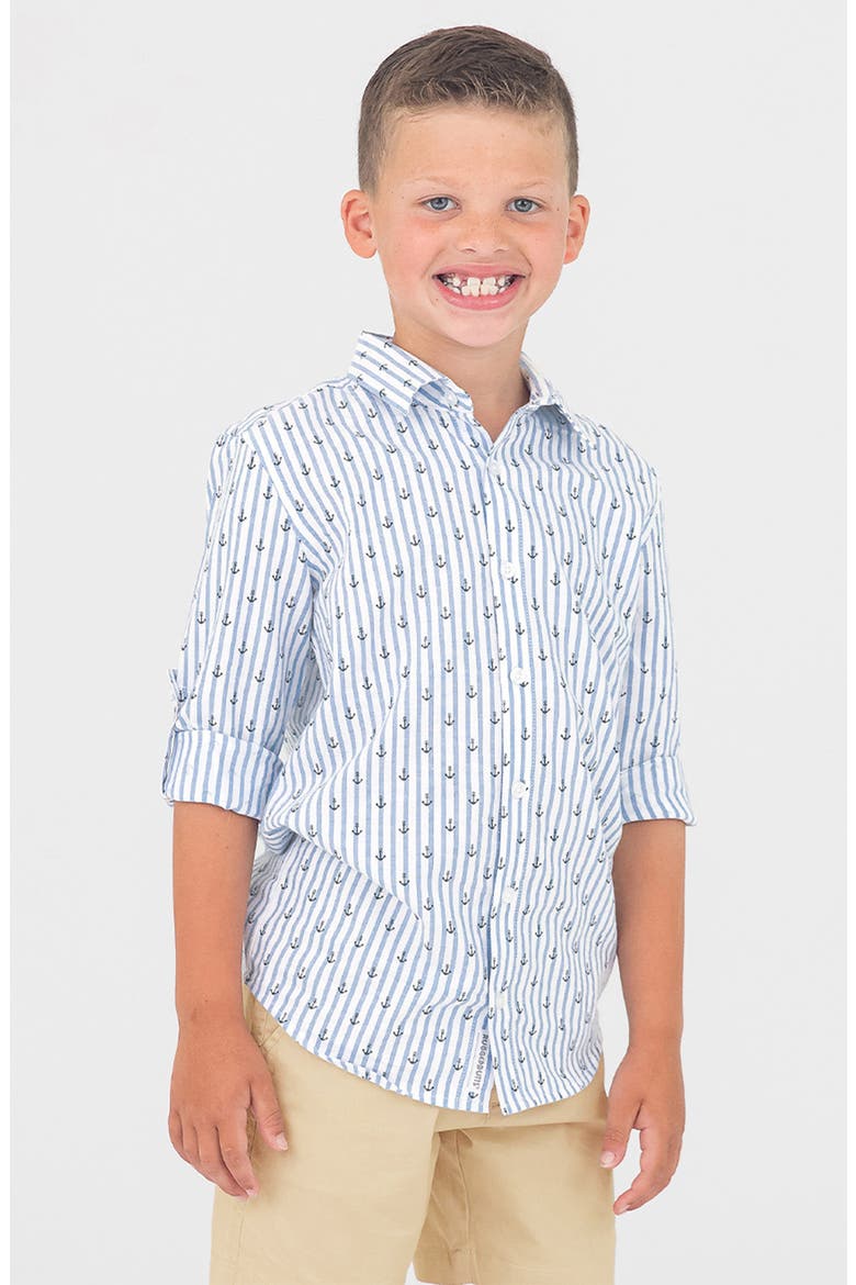 Anchors Stripe Button-Up Shirt, Alternate, color, WHITE
