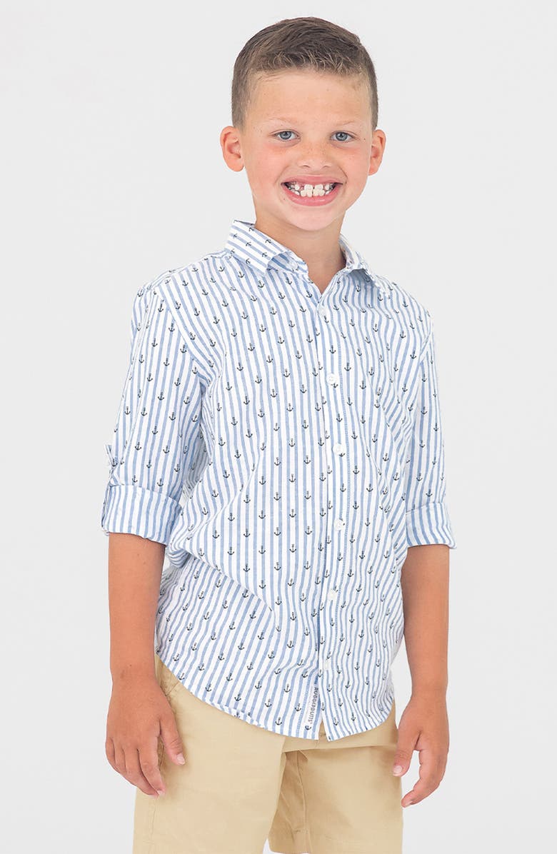 RuggedButts Anchors Stripe Button-Up Shirt, Alternate, color, White