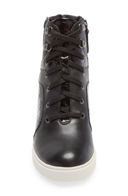 Linea Paolo Fleur Wedge Sneaker In Black Patent/leather