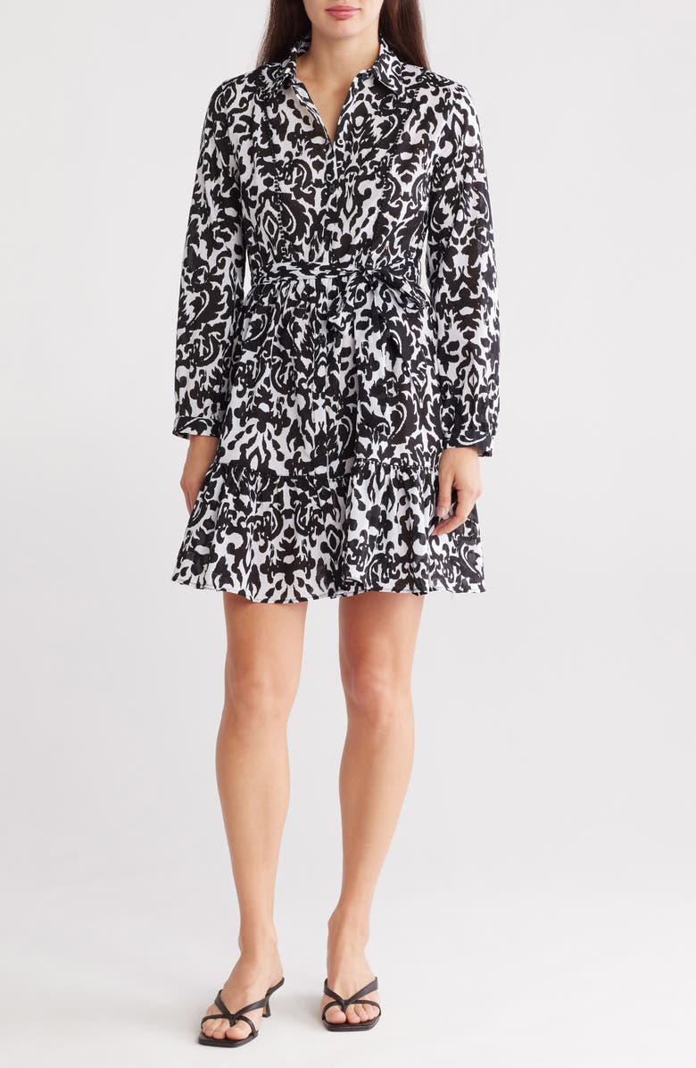 Ellen Tracy Long Sleeve Tie Waist Shirtdress, Main, color,