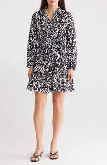 Ellen Tracy Long Sleeve Tie Waist Shirtdress