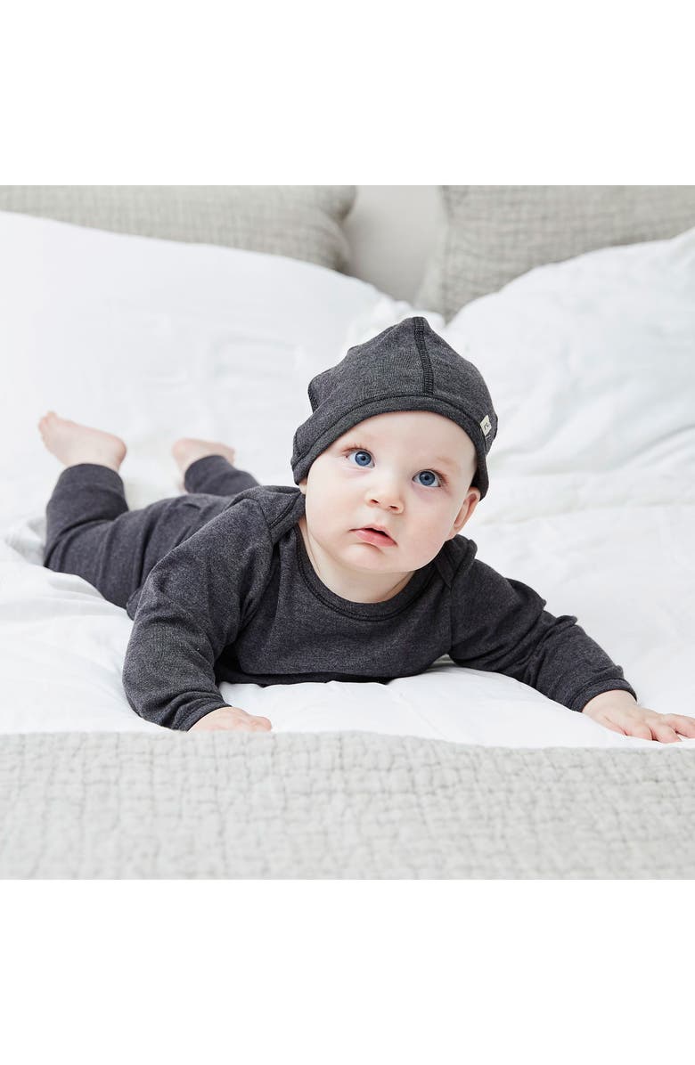 PAIGELAUREN Rib Long Sleeve Top, Leggings & Hat Set, Alternate, color, Black