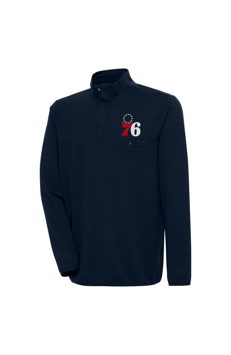 ANTIGUA Men's Antigua  Navy Philadelphia 76ers Steamer Quarter-Snap Pullover Top, Main, color, 