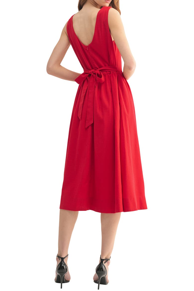 Sleeveless Back Bow Fit & Flare Midi Dress, Alternate, color, RED