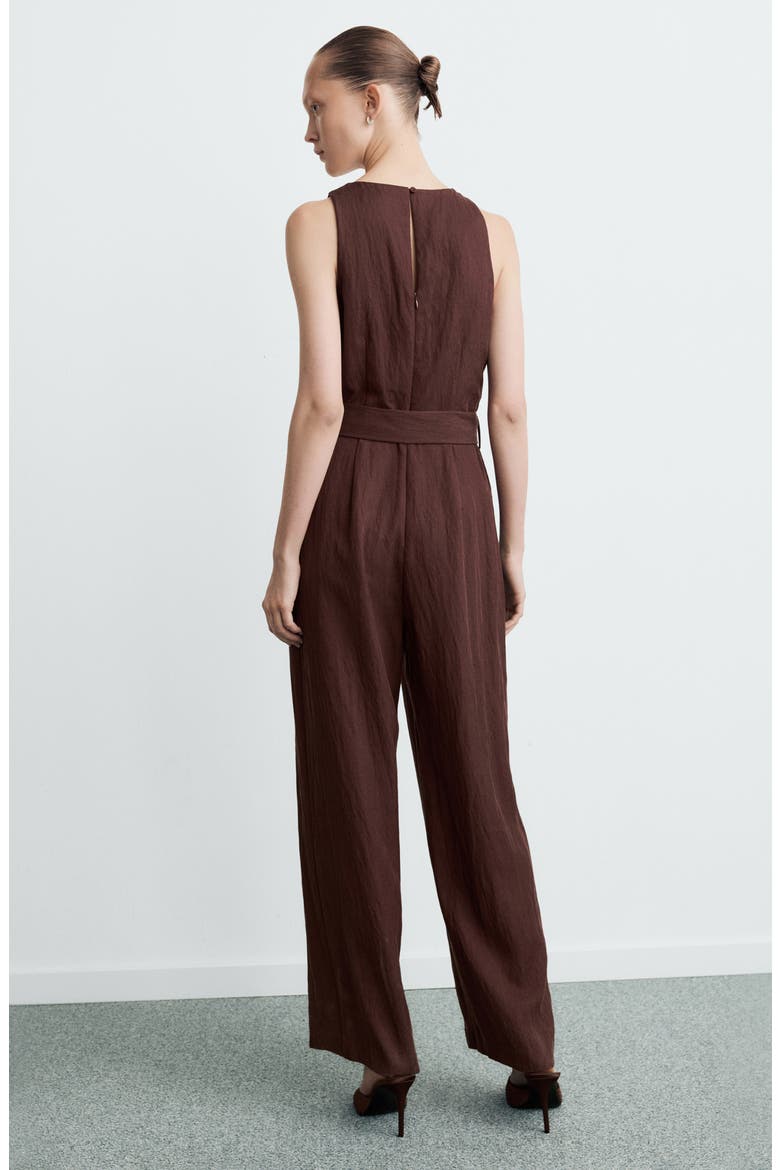 Sleeveless Belted Jumpsuit, Alternate, color, BROWN