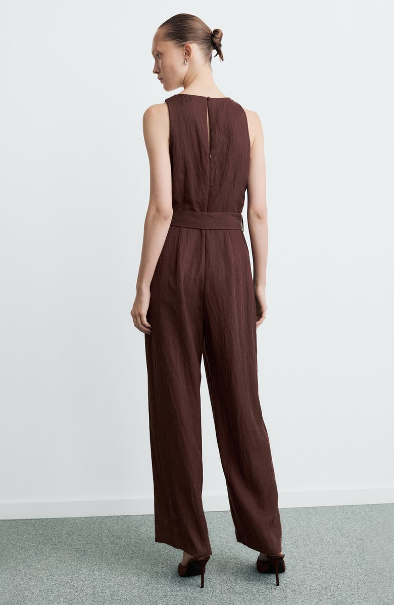 MANGO Sleeveless Belted Jumpsuit, Alternate, color, Brown
