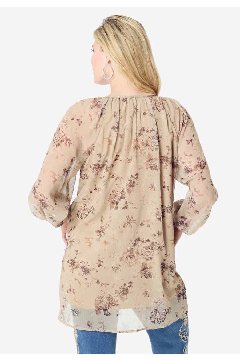 Blouson Sleeve Overlay Blouse, Alternate, color, SOFT BLUSH SMALL GARDEN