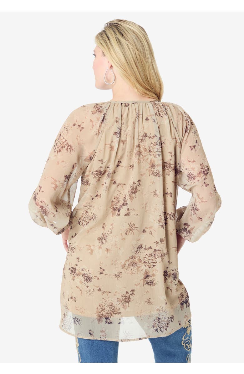 Roaman's Blouson Sleeve Overlay Blouse, Alternate, color, Soft Blush Small Garden