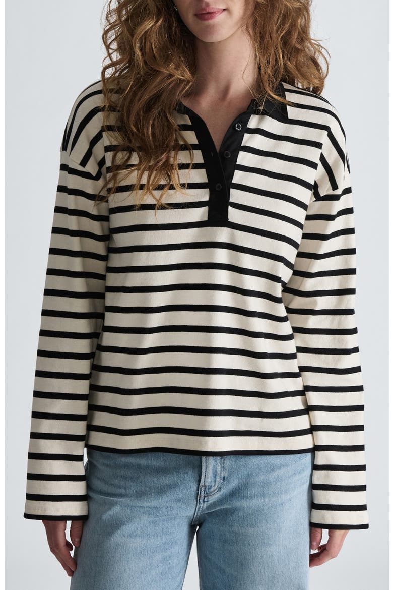 Long Sleeve Stripe Polo, Main, color, BLACK WHITE STRIPED