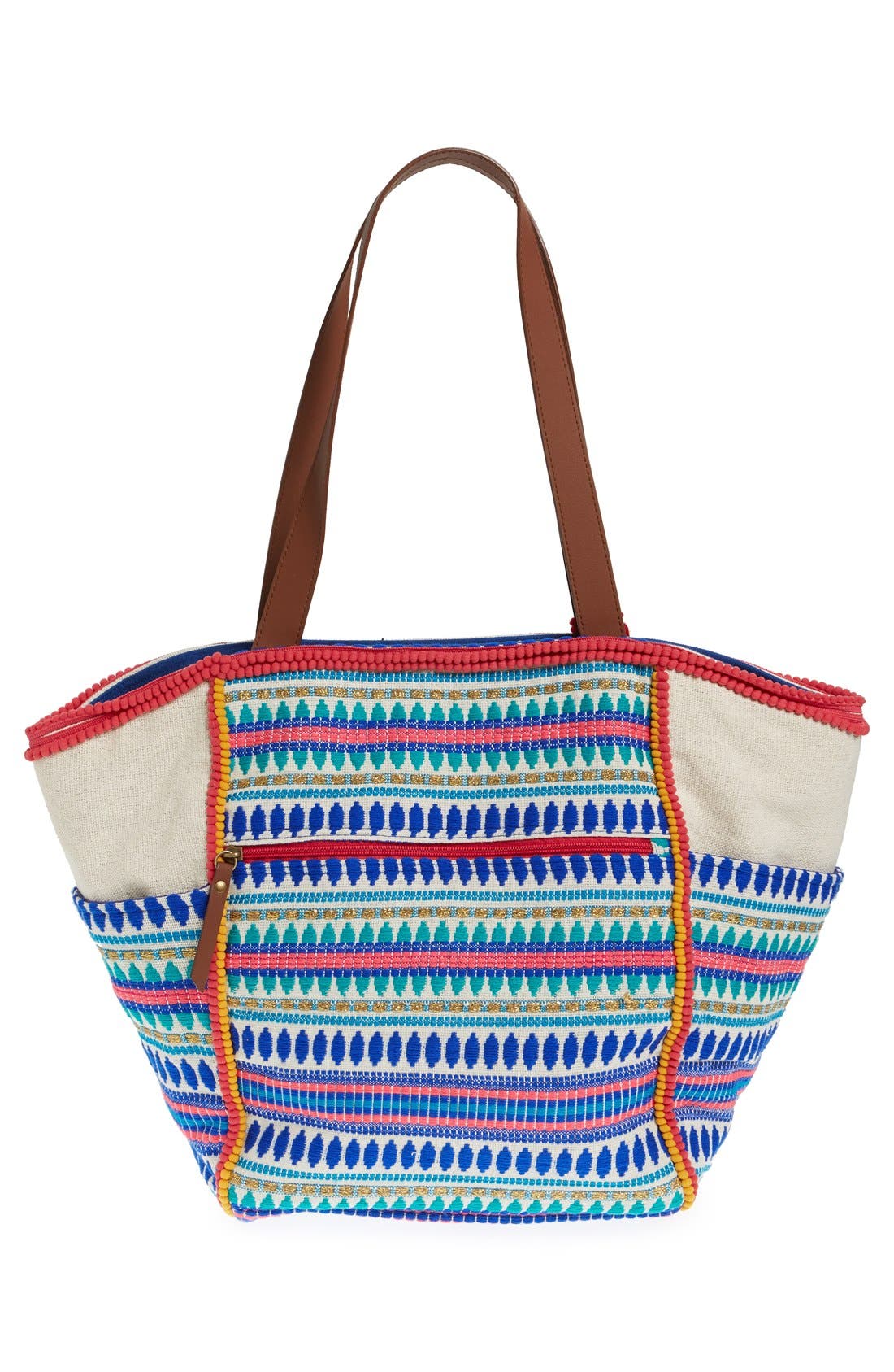 STEVEN by Steve Madden Embroidered Pompom Tote, Alternate, color, 