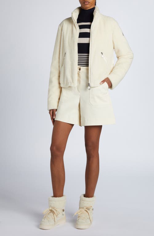 Moncler Polignac Teddy & Quilted Nylon Down Jacket In Silk White