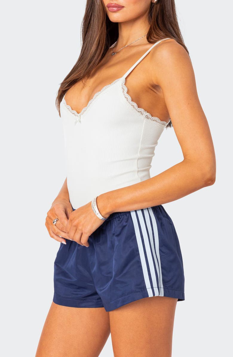 EDIKTED Gloria Lace Detail Rib Bodysuit, Alternate, color, White