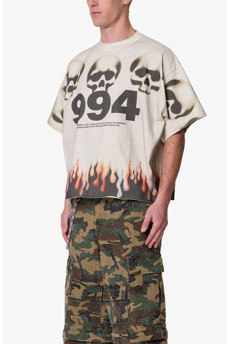 Flame Skull Distressed Graphic T-Shirt, Alternate, color, OFF WHITE