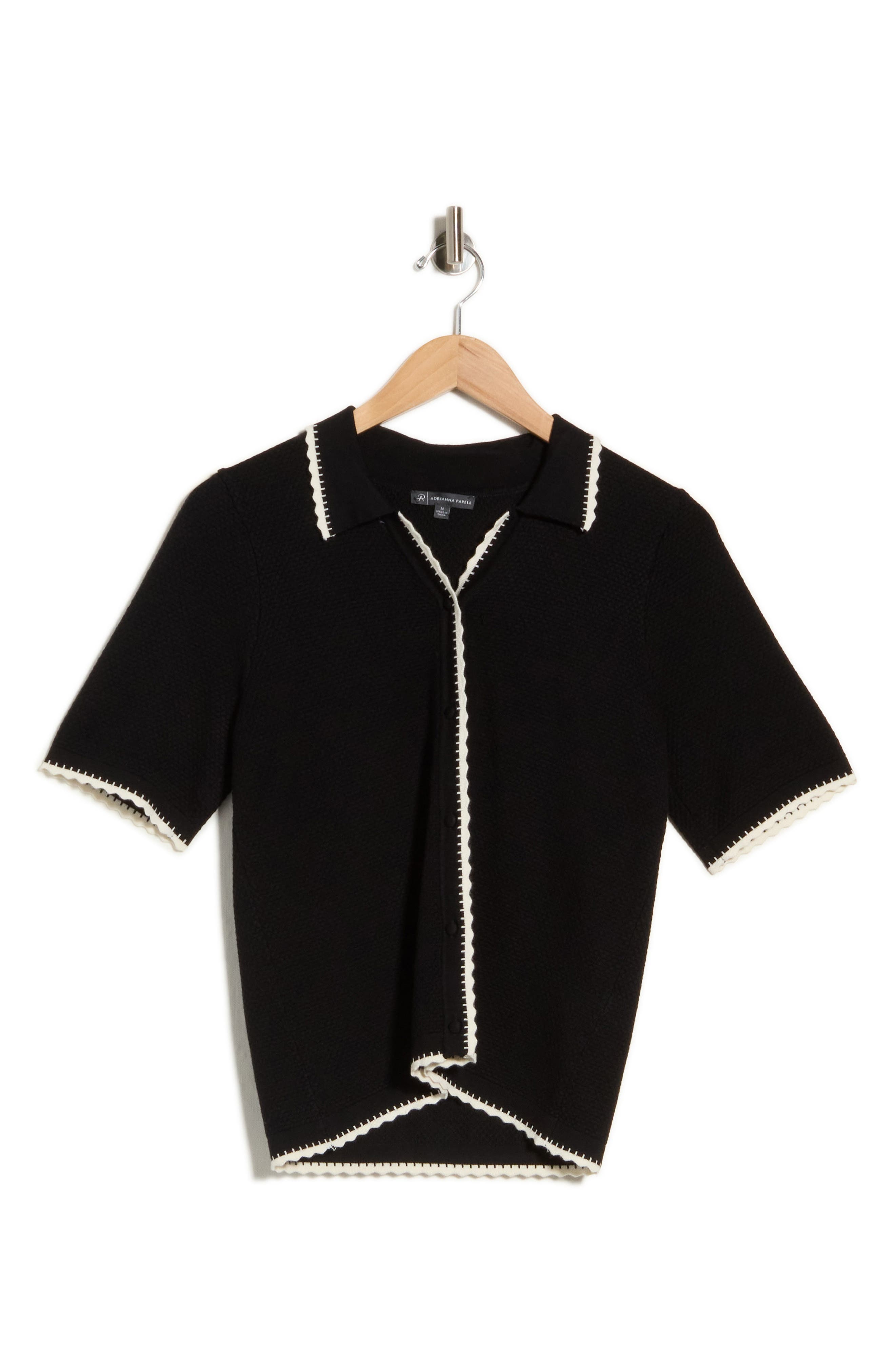 Scallop Trim Short Sleeve Polo Sweater