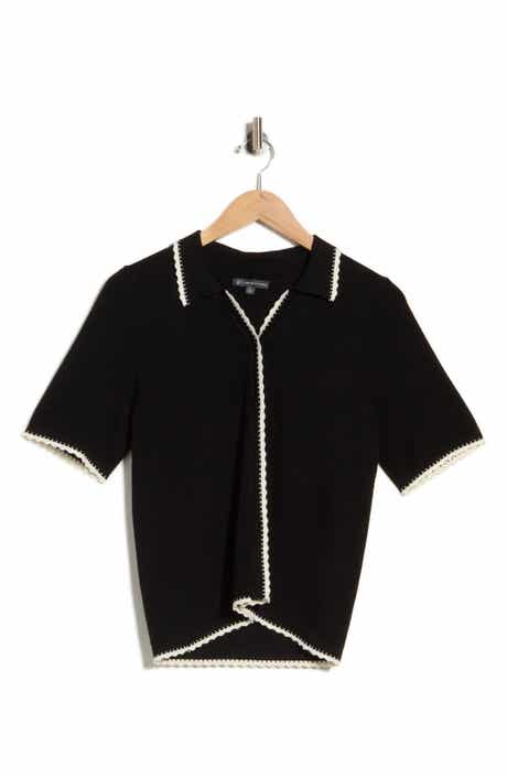 Scallop Trim Short Sleeve Polo Sweater