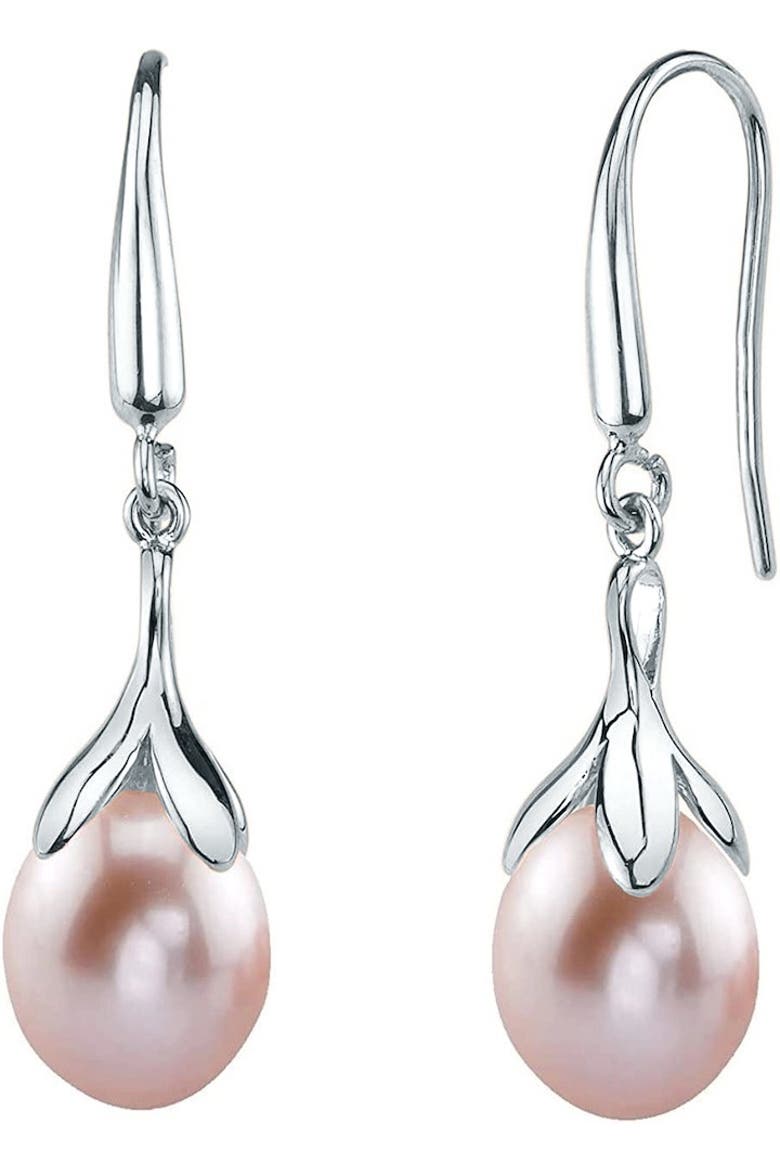 10-11mm Pink Freshwater Pearl Olive Drop Earrings, Main, color, Sterling Silver