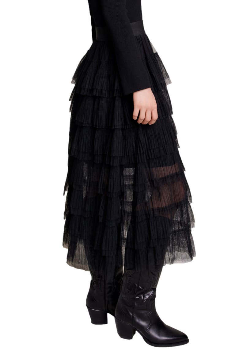 Tulle midi skirt, Alternate, color, BLACK