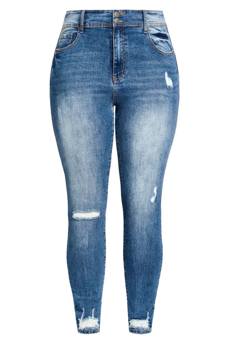 Escape Distressed High Waist Skinny Jeans, Alternate, color, MID DENIM