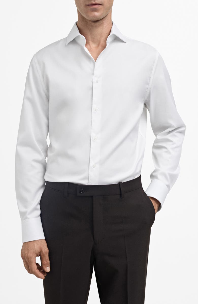 MANGO Thermoregulating Slim Fit Poplin Button-Up Shirt, Main, color, 