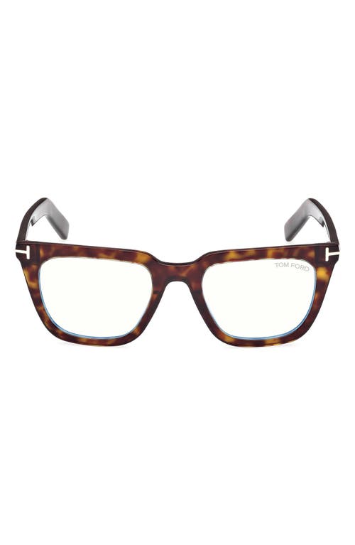 Tom Ford 52mm Square Blue Light Blocking Glasses In Havana Eco/t Logo