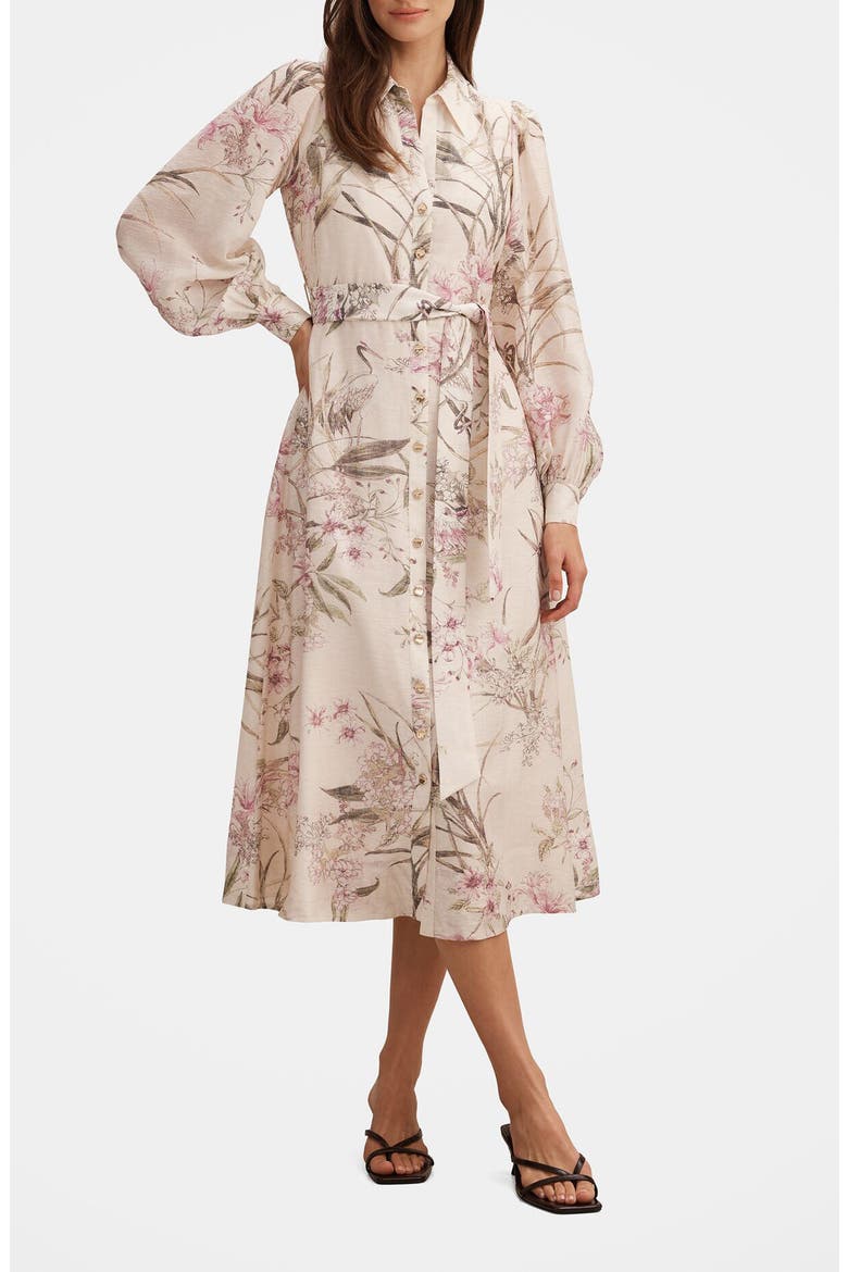 Hazel Long Sleeve Floral Print Midi Shirtdress, Main, color, PETAL BROOK FLORAL