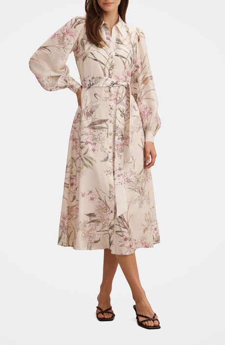 Hazel Long Sleeve Floral Print Midi Shirtdress