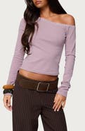 EDIKTED Emmiline Lace Off the Shoulder Crop Top