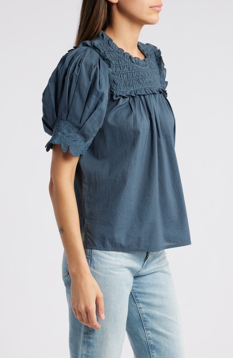 Cleobella Nicky Smocked Ruffle Organic Cotton Top, Alternate, color, 