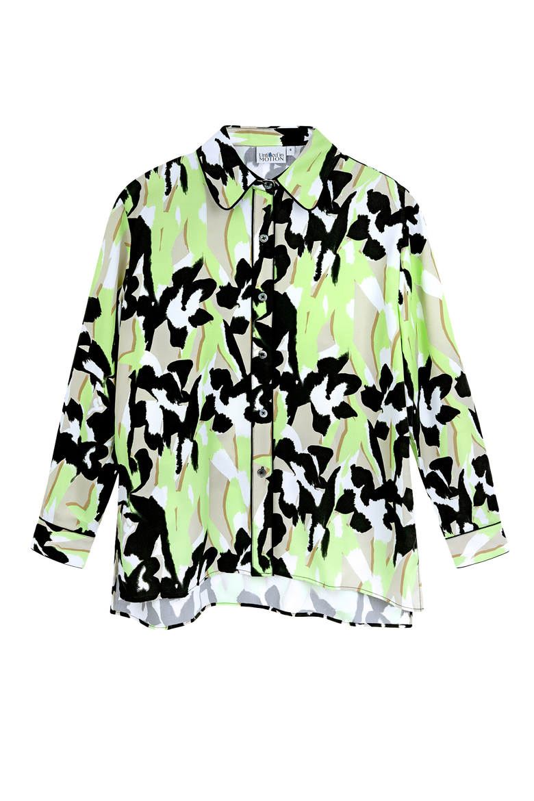 Manifest Printed Button-up Silky Shirt, Main, color, Iris